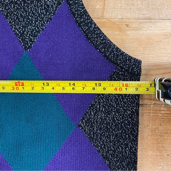 Vintage 90s argyle metallic accent sleeveless mock neck sweater Size‎ Small - Picture 11 of 12